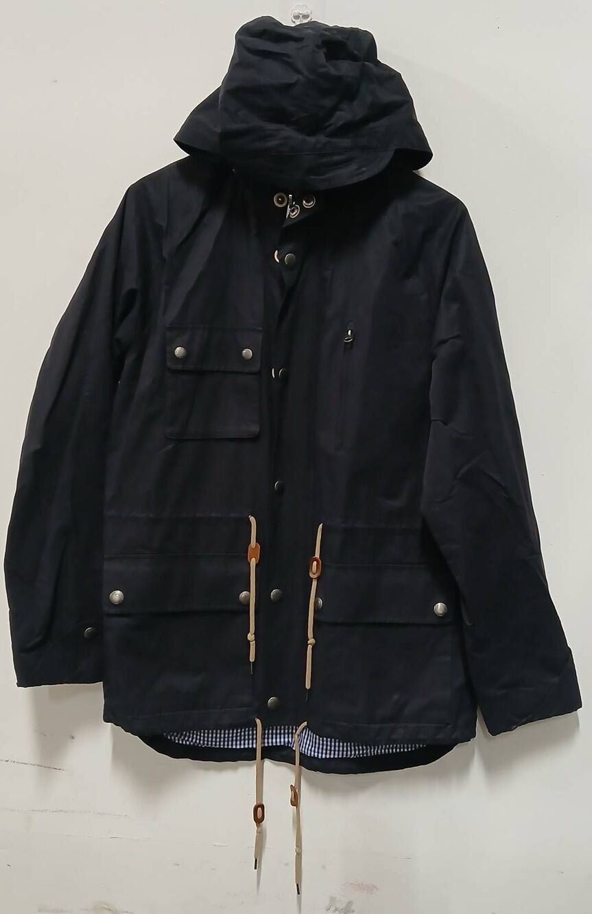 Brooks brothers mens large hoodie field utility jacket navy blue waxed chore